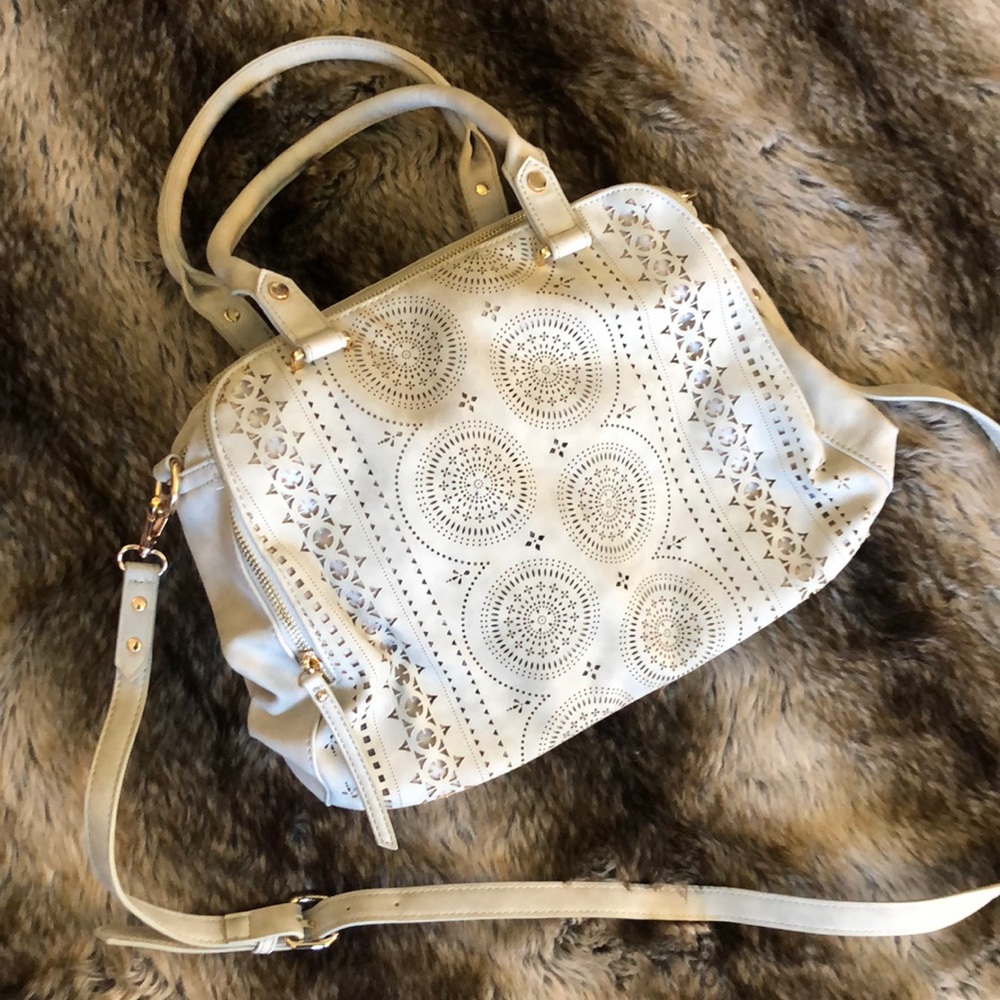 embroidered crossbody purse leather/suede-ish